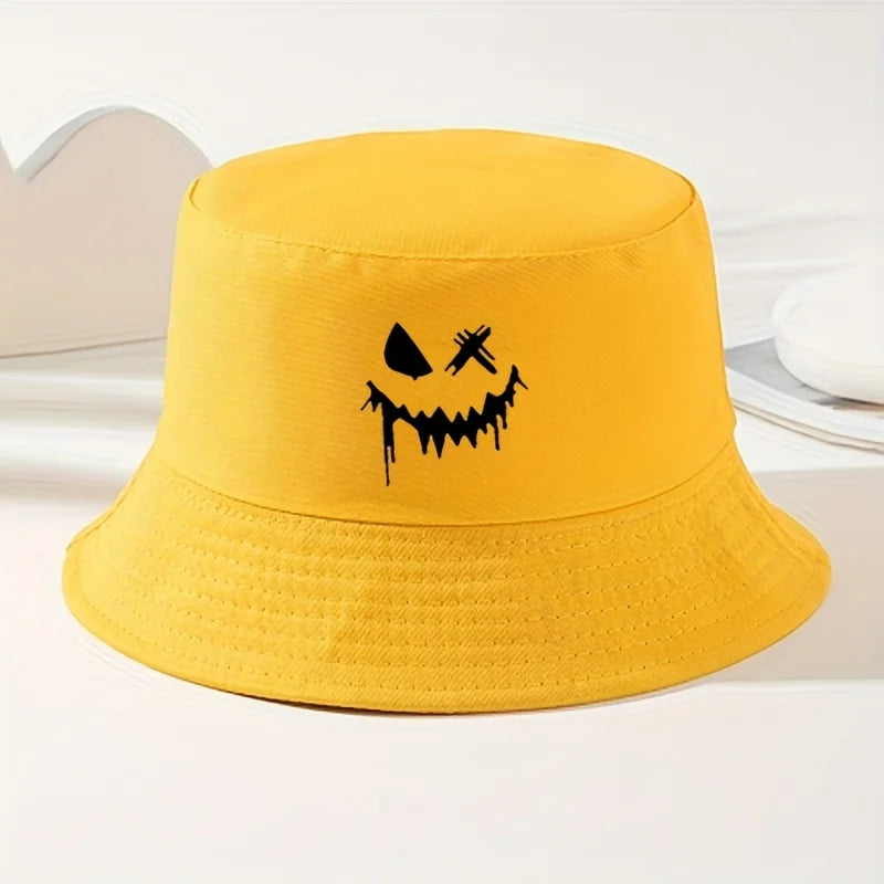 Bobs pour hommes et femmes avec un motif humoristique de visage souriant, pliables, parfaits pour les activités de plein air et les voyages au printemps et en été.